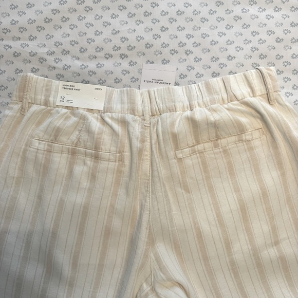 American Eagle NWT Women’s Cream and Tan Striped High Rise Trouser Pants - Picture 4 of 7